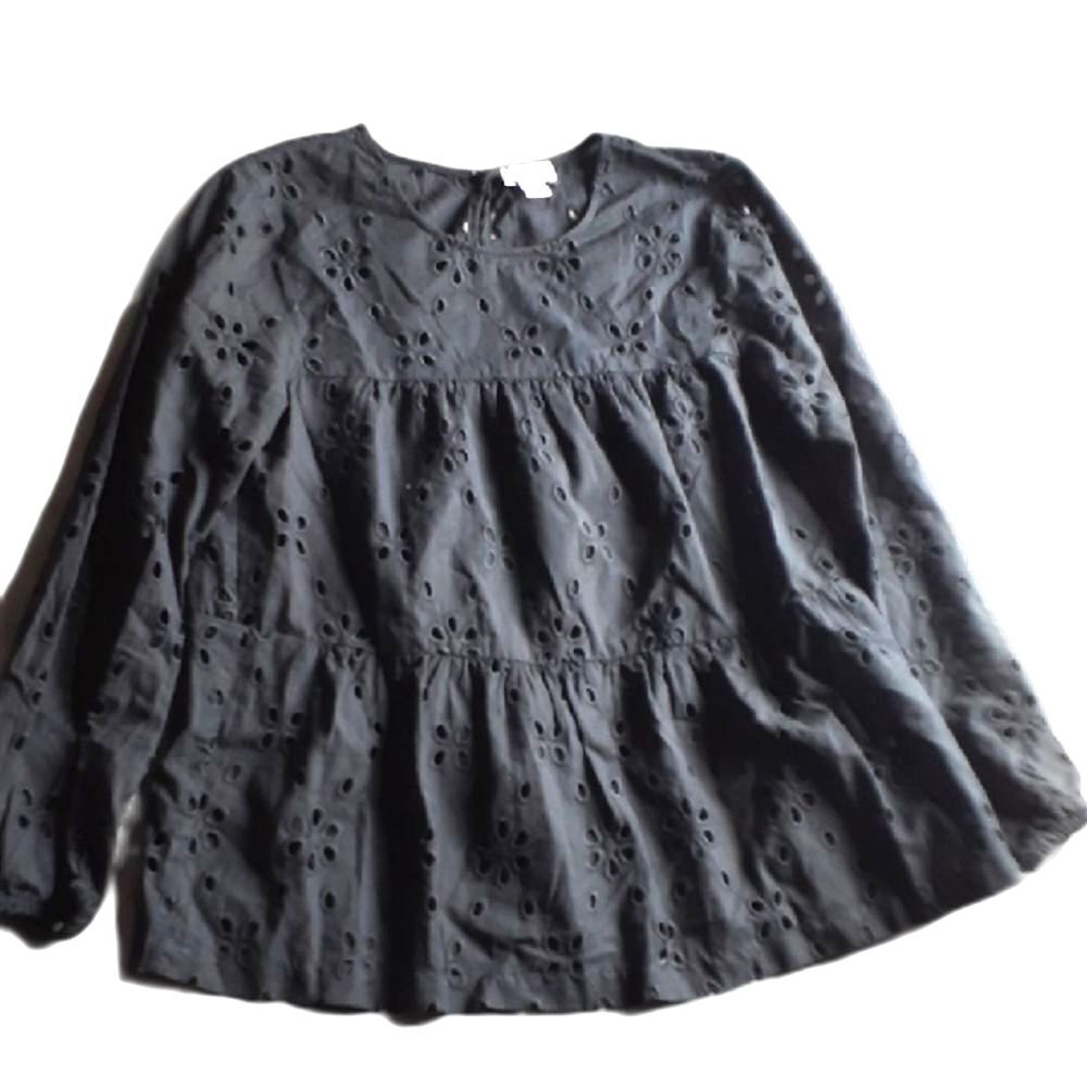 J. Crew top xxs xs Black Eyelet summer cotton preppy classic luxury Blouse shirt
